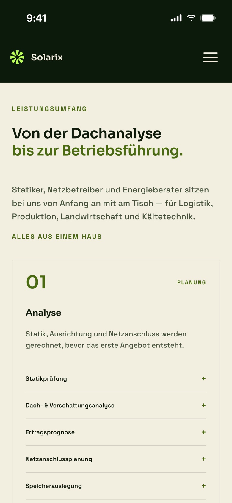 Solarix mobil, Leistungen