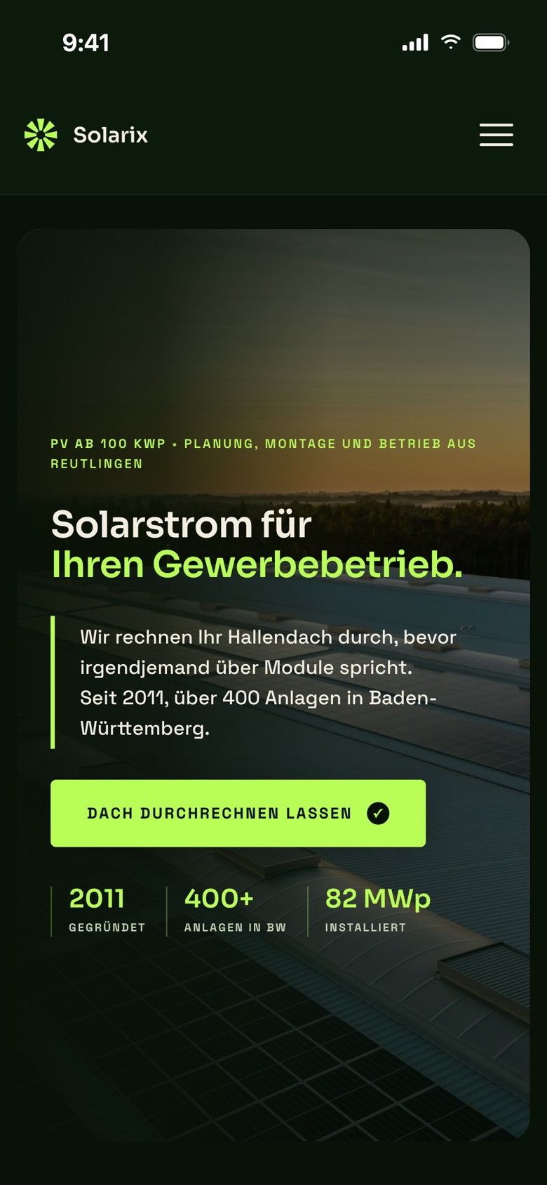 Solarix mobil, Startbereich