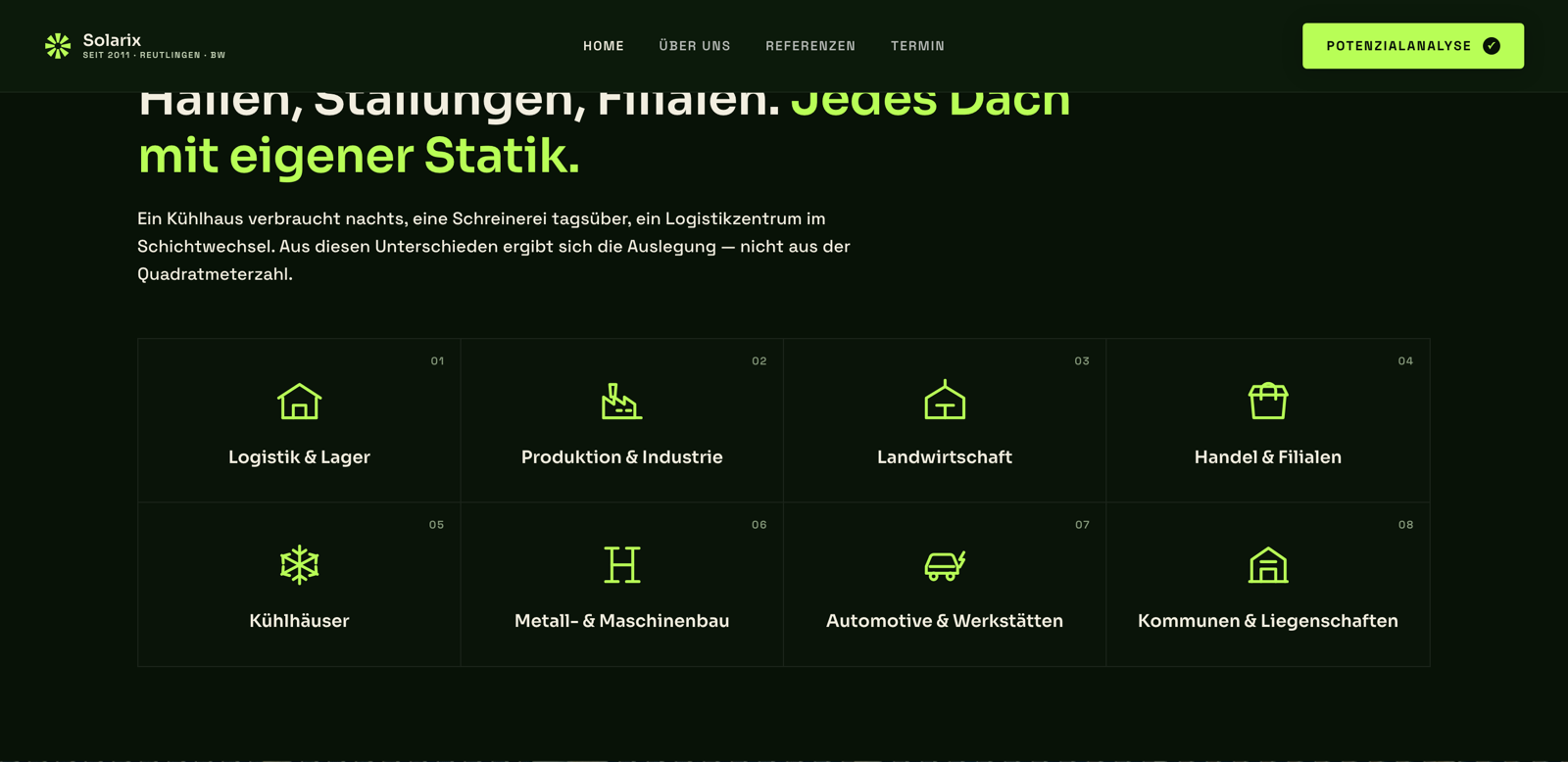 Solarix, Abschnitt Branchen