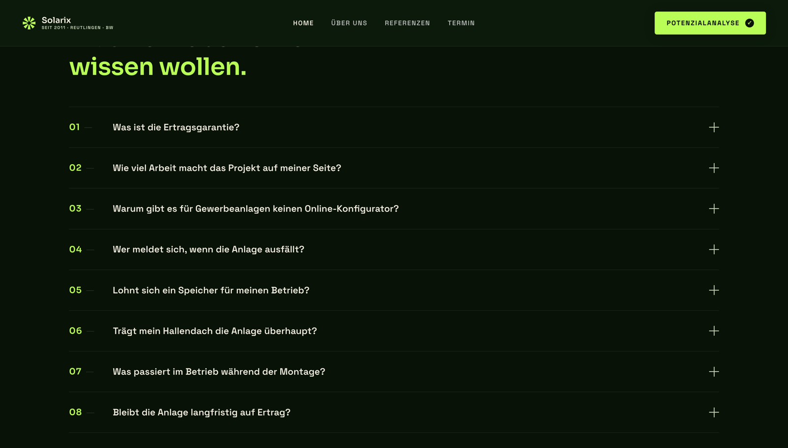 Solarix, Abschnitt FAQ